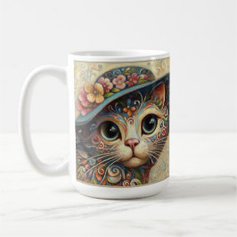 Whimsical Abstrakt Kitty Cat mit Hut Kaffeetasse