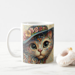 Whimsical Abstrakt Kitty Cat mit Hut Kaffeetasse