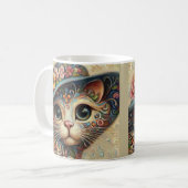 Whimsical Abstrakt Kitty Cat mit Hut Kaffeetasse (Vorderseite Links)