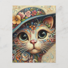 Whimsical Abstrakt Kitty Cat mit Hut Postkarte