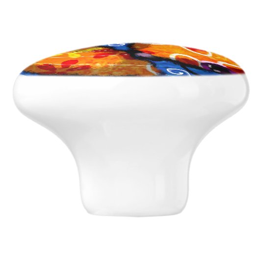 Whimsical Abstrakt Koi Fish Blue Orange Floral Keramikknauf (Seitenansicht)