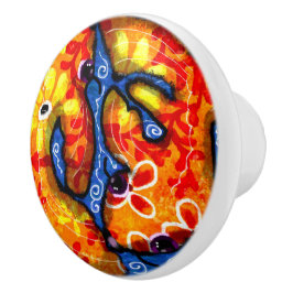 Whimsical Abstrakt Koi Fish Blue Orange Floral Keramikknauf