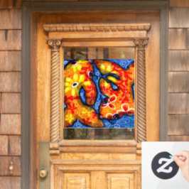Whimsical Abstrakt Koi Goldfish Orange Blue Floral Fensteraufkleber