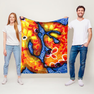Whimsical Abstrakt Koi Goldfish Orange Blue Floral Fleecedecke
