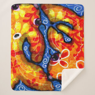 Whimsical Abstrakt Koi Goldfish Orange Blue Floral Sherpadecke