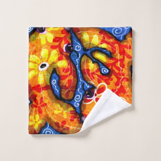 Whimsical Abstrakt Koi Goldfish Orange Blue Floral Waschlappen (Waschlappen)