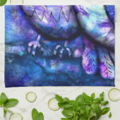 Whimsical Abstrakt Owl Big Mit Augen Blue Lila Geschirrtuch (Gefaltet)