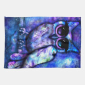 Whimsical Abstrakt Owl Big Mit Augen Blue Lila Geschirrtuch (Horizontal)