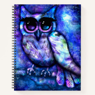 Whimsical Abstrakt Owl Big Mit Augen Blue Lila Notizblock