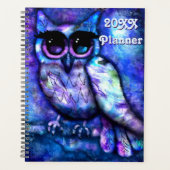 Whimsical Abstrakt Owl Big Mit Augen Blue Lila Planer (Vorderseite)