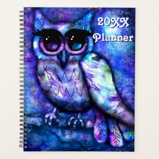 Whimsical Abstrakt Owl Big Mit Augen Blue Lila Planer (Vorderseite)