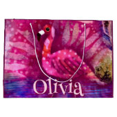 Whimsical Abstrakt Pink Flamingo Personalisiert Große Geschenktüte (Rückseite)