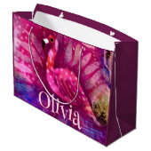 Whimsical Abstrakt Pink Flamingo Personalisiert Große Geschenktüte (Rückseite Schrägansicht)