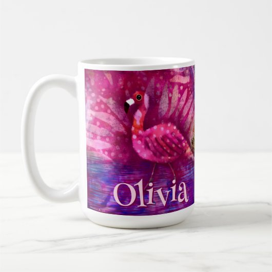 Whimsical Abstrakt Pink Flamingo Personalisiert Kaffeetasse (Links)