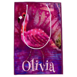 Whimsical Abstrakt Pink Flamingo Personalisiert Mittlere Geschenktüte
