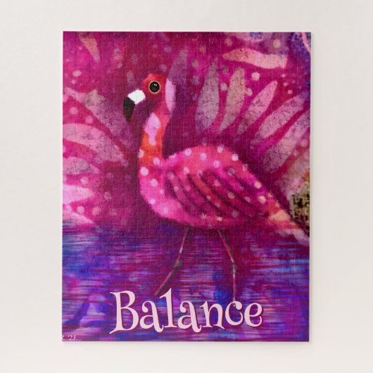 Whimsical Abstrakt Pink Flamingo Personalisiert Puzzle (Vertikal)