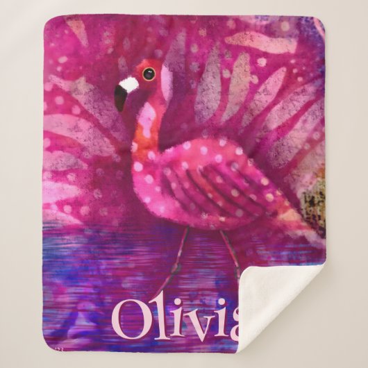 Whimsical Abstrakt Pink Flamingo Personalisiert Sherpadecke (Vorderseite)