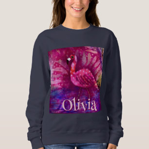 Whimsical Abstrakt Pink Flamingo Personalisiert Sweatshirt