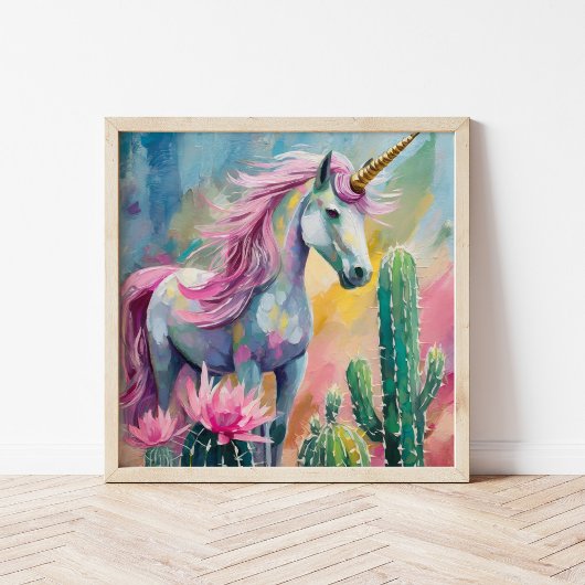 Whimsical Abstrakt Unicorn und Sukkuline Poster