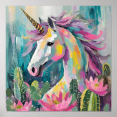 Whimsical Abstrakt Unicorn und Sukkuline Poster (Vorne)