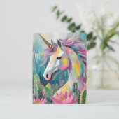 Whimsical Abstrakt Unicorn und Sukkuline Postkarte (Stehend Vorderseite)