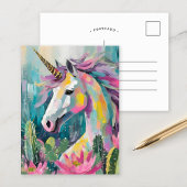 Whimsical Abstrakt Unicorn und Sukkuline Postkarte