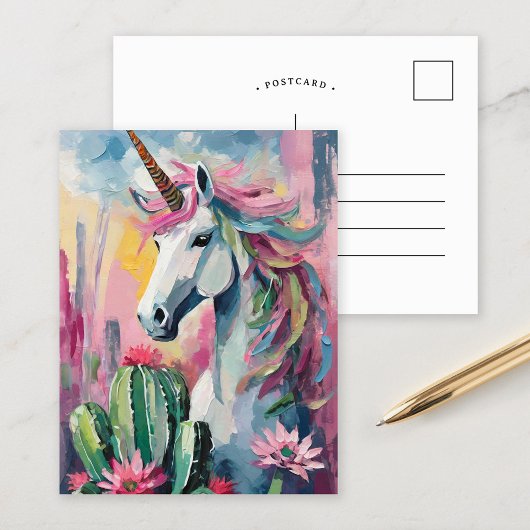 Whimsical Abstrakt Unicorn und Sukkuline Postkarte