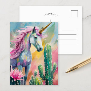 Whimsical Abstrakt Unicorn und Sukkuline Postkarte