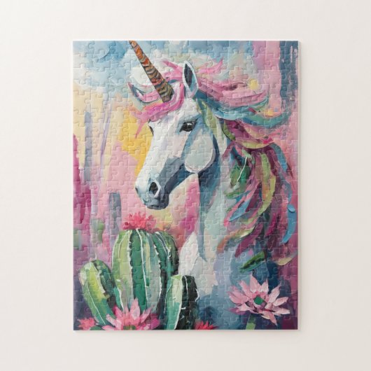 Whimsical Abstrakt Unicorn und Sukkuline Puzzle (Vertikal)