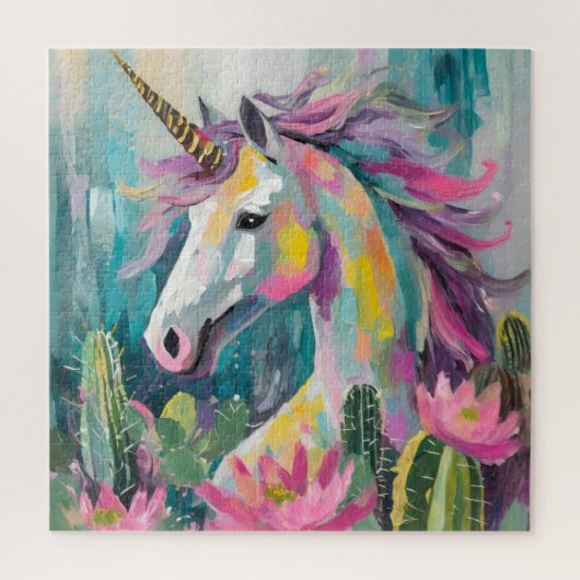 Whimsical Abstrakt Unicorn und Sukkuline Puzzle (Vertikal)