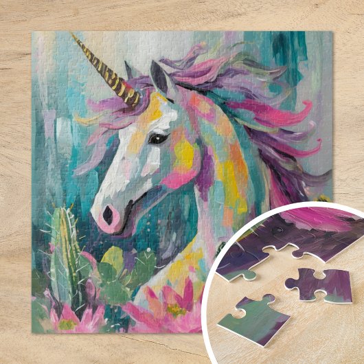 Whimsical Abstrakt Unicorn und Sukkuline Puzzle