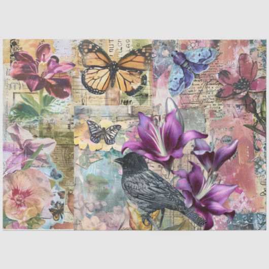 Whimsical abstrakte Kunst Collage Decoupage Seidenpapier (Vorderseite)