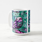 Whimsical abstraktes Vogel-Blumenmuster personalis Kaffeetasse (Vorderseite Links)