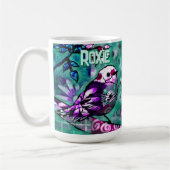 Whimsical abstraktes Vogel-Blumenmuster personalis Kaffeetasse (Links)