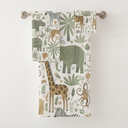 Whimsical African Animals Pattern ID1263 Badhandtuch Set (Insitu)