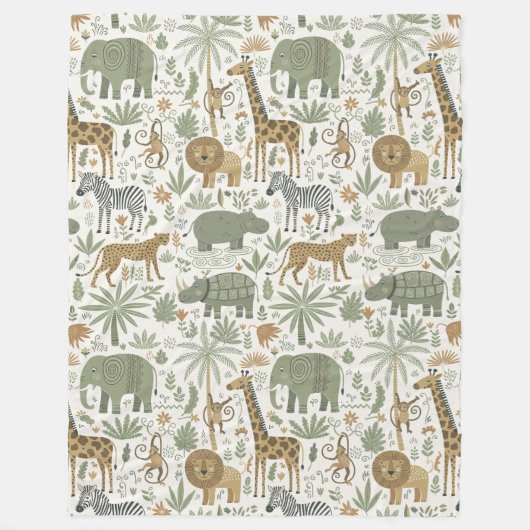 Whimsical African Animals Pattern ID1263 Fleecedecke (Vorderseite)