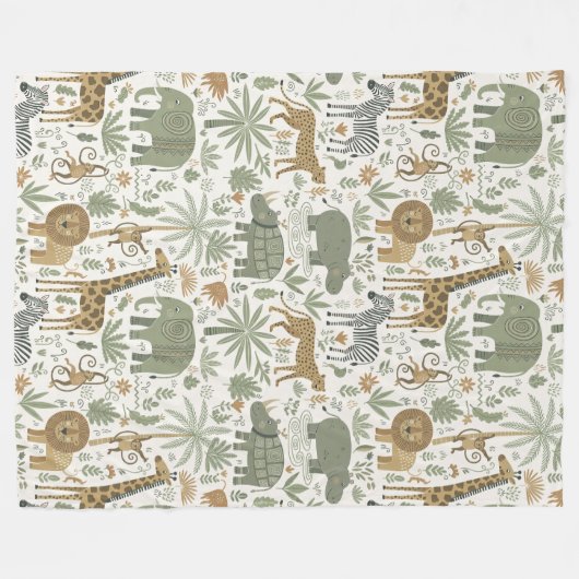 Whimsical African Animals Pattern ID1263 Fleecedecke (Vorderseite (Horizontal))