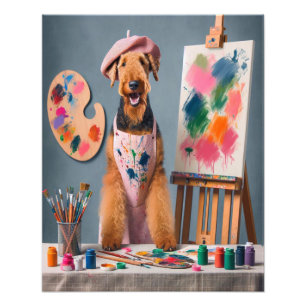 Whimsical Airedale Terrier Arbeiten als Künstler Fotodruck