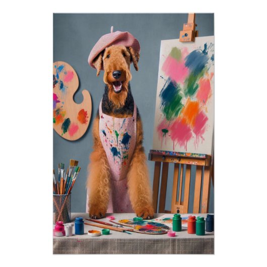 Whimsical Airedale Terrier Arbeiten als Künstler Poster (Vorderseite)