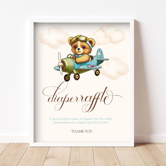 Whimsical Airplane Teddy Bär Windeln Raffel Poster