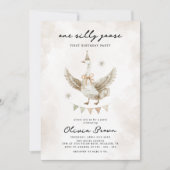 Whimsical Albern Gans 1. Geburtstag Einladung (Vorderseite)