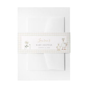 Whimsical Albern Gänse Beige Gingham Baby Dusche Einladungsbanderole