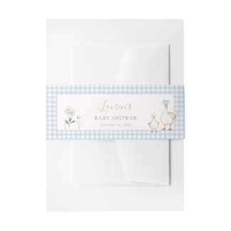 Whimsical Albern Gänse Blue Gingham Baby Dusche Einladungsbanderole