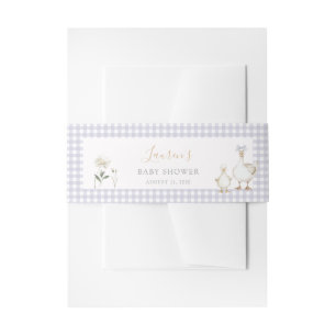Whimsical Albern Gänse Lila Gingham Baby Dusche Einladungsbanderole