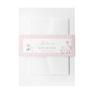 Whimsical Albern Gänse Pink Gingham Baby Dusche Einladungsbanderole