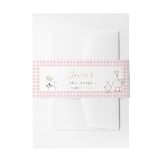 Whimsical Albern Gänse Pink Gingham Baby Dusche Einladungsbanderole (Vorderseite Beispiel)