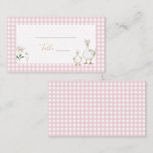 Whimsical Albern Gänse Pink Gingham Baby Dusche Platzkarte