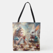 Whimsical Alice and Rabbit Tea Time Tasche (Vorderseite)