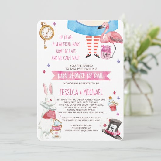 Whimsical Alice im Wunderland Baby Dusche by Mail Einladung (Stehend Vorderseite)