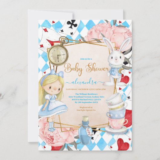 Whimsical Alice im Wunderland Baby Dusche Einladung (Vorderseite)